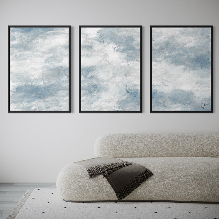 Modern Elegant Wall Art Styled With A Curved Cream Bouclé Sofa, Soft Neutral Throw Blanket, And A Light Textured Area Rug. Perfect For A Calm Contemporary Living Room.