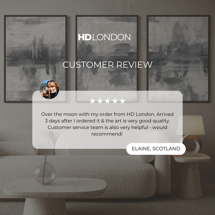 Client Review For Modern Minimalist Style Wall Art Styled With A Cream Bouclé Sofa, Textured Stone Coffee Table, Sculptural Table Lamp, And Neutral Decor Accents. Perfect For A Serene Modern Living Room.