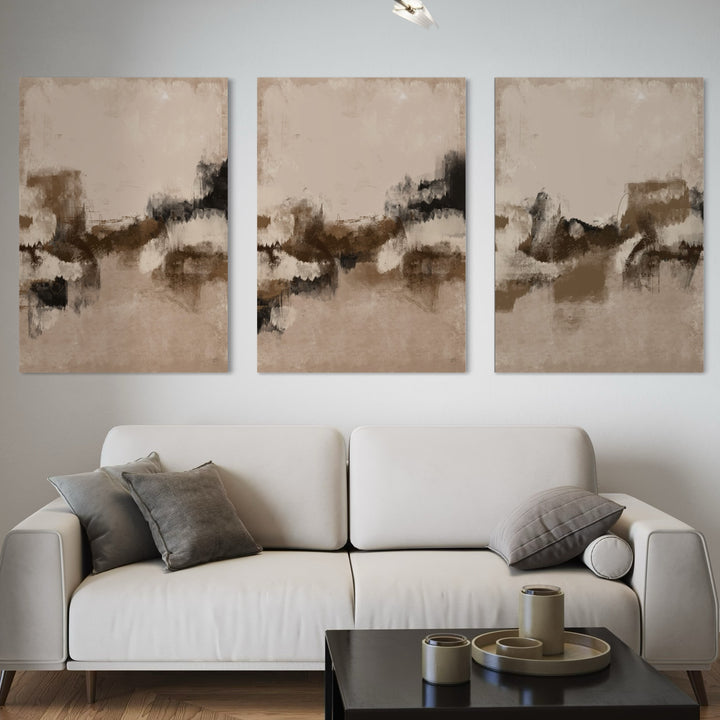 Minimalist Home Wall Art Decor Styled With A Cream Contemporary Sofa, Soft Gray Throw Pillows, And A Sleek Black Coffee Table. Perfect For A Calm And Modern Living Room.