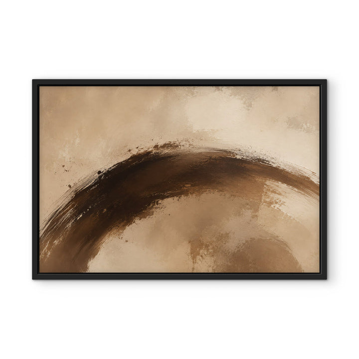Cacao Gesture brown brushstroke framed canvas, black frame, front view