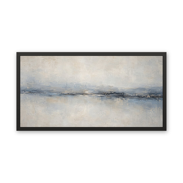 Calma Horizon blue abstract framed canvas, black frame, front view