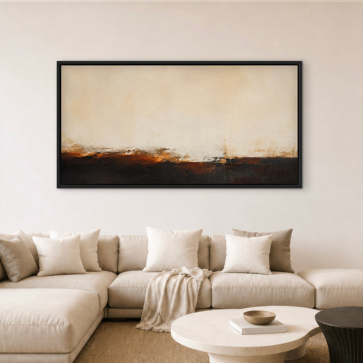 Cinderline panoramic cream charcoal and ember abstract framed canvas