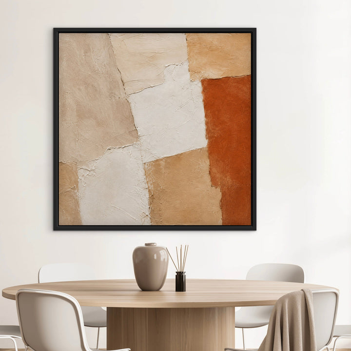 Clay Mosaic abstract canvas in a light dining room