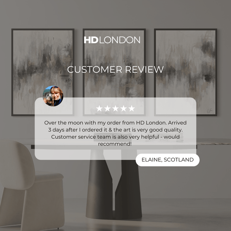 Client Review For Modern Abstract Wall Art Styled With A Sculptural Black Pedestal Table, Cream Upholstered Chair, And Neutral Decor Books. Perfect For A Contemporary Dining Space.