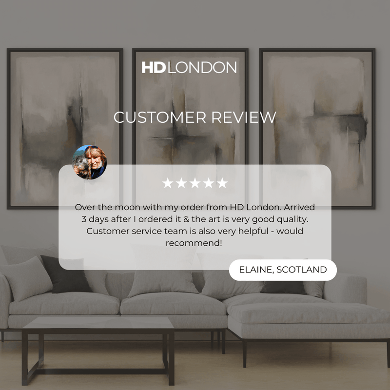 Client review For Neutral Luxe Abstract Style Wall Art Styled With A Light Grey Sectional Sofa, Neutral Throw Pillows, And A Sleek Black Coffee Table. Perfect For A Contemporary Living Room.