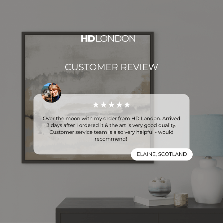 Client Review For Calm Modern Abstract Art Decor Styled With A Black Console Table, White Ceramic Lamp, And Soft Neutral Decor. Perfect For A Contemporary Living Room.