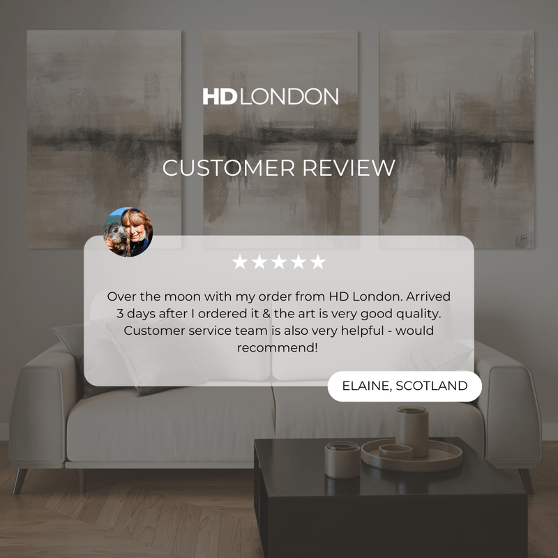 Client Review For Modern Abstract Canvas Wall Art Styled With A Cream Sofa, Neutral Throw Pillows, And A Minimal Black Coffee Table. Perfect For A Contemporary Living Room.