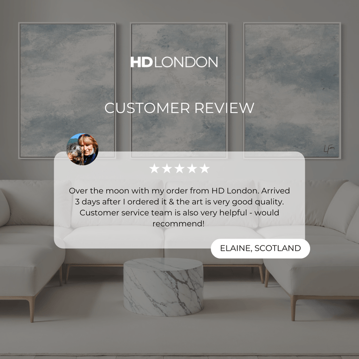 Client Review For Modern Elegant Wall Art Styled With A Cream Sectional Sofa, Light Wood Legs, And A Round White Marble Coffee Table. Perfect For A Bright And Contemporary Living Room.