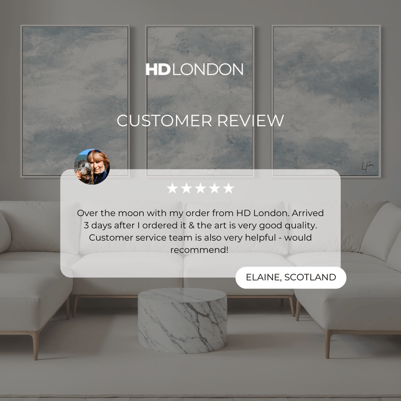 Client Review For Modern Elegant Wall Art Styled With A Cream Sectional Sofa, Light Wood Legs, And A Round White Marble Coffee Table. Perfect For A Bright And Contemporary Living Room.