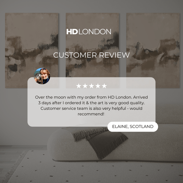 Client Review For Minimalist Home Wall Art Decor Styled With A Cream Curved Sofa And A Soft Textured Throw. Perfect For A Minimalist Living Room.