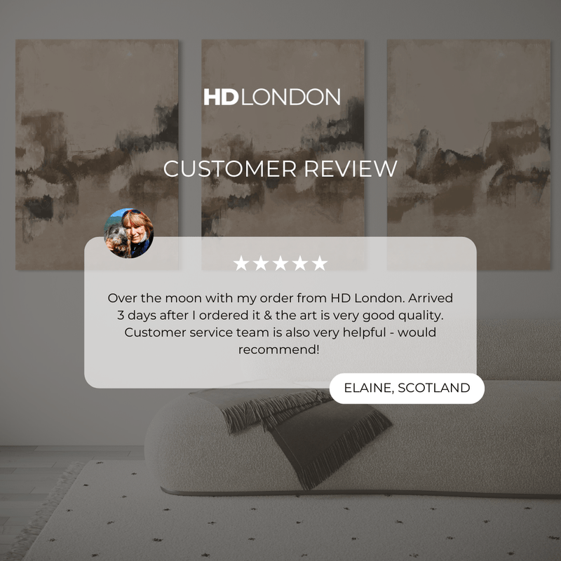Client Review For Minimalist Home Wall Art Decor Styled With A Cream Curved Sofa And A Soft Textured Throw. Perfect For A Minimalist Living Room.