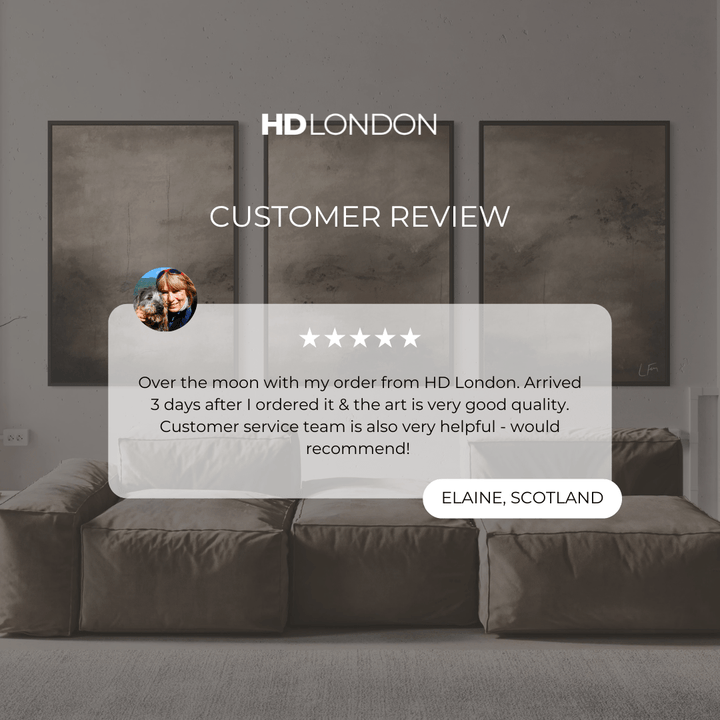 Client Review For Modern Minimalist Abstract Wall Art Styled With A Deep Brown Modular Lounge Sofa And A Soft Neutral Area Rug. Perfect For A Contemporary Living Room.