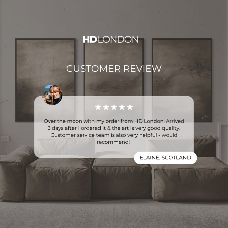 Client Review For Modern Minimalist Abstract Wall Art Styled With A Deep Brown Modular Lounge Sofa And A Soft Neutral Area Rug. Perfect For A Contemporary Living Room.