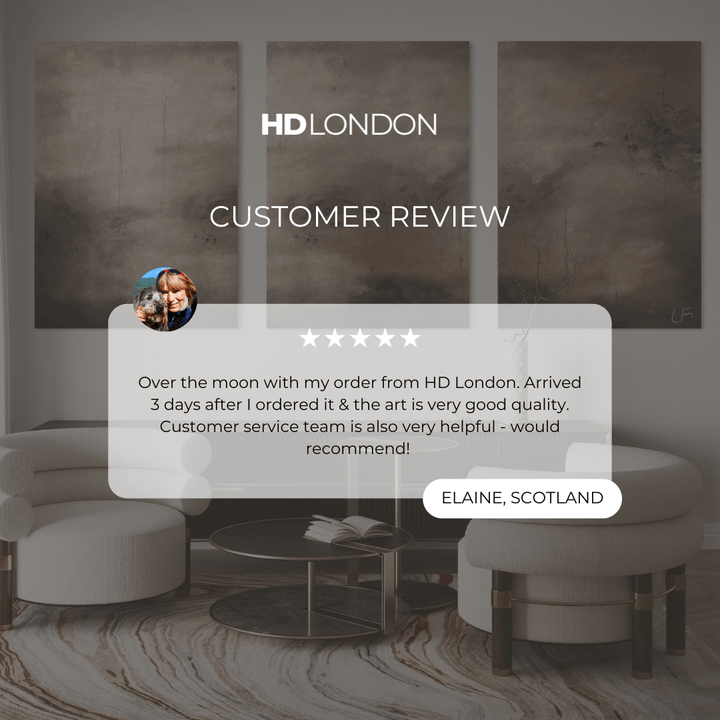 Client Review For Elegant Modern Home Interior Wall Art Styled With Curved Cream Lounge Chairs, Black Console, And Marble Accent Tables. Perfect For A Modern Luxury Living Room.
