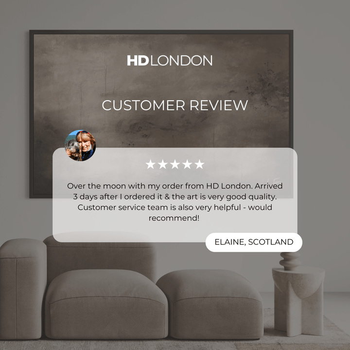 Client Review For Modern Minimal Abstract Wall Art Styled With A Taupe Modular Sofa, Sculptural Stone Side Table, And A Soft Neutral Rug. Perfect For A Contemporary Living Room.