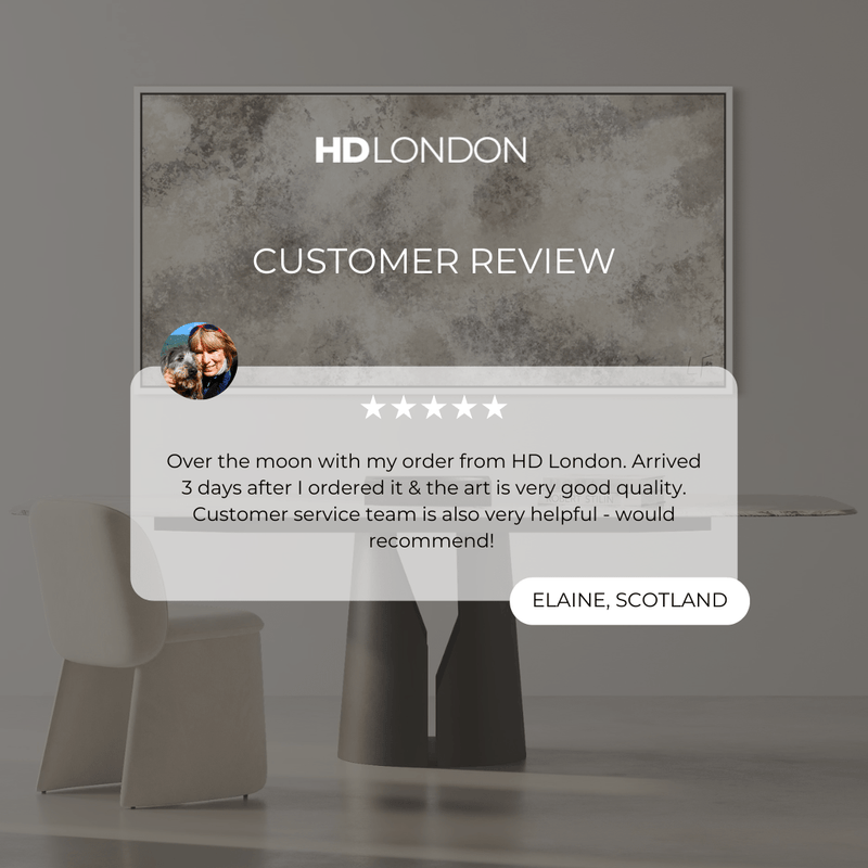 Client Review For Minimalist Framed Abstract Art Canvas Styled With A Marble Dining Table, Cream Upholstered Chair, And Contemporary Books. Perfect For A Sophisticated Dining Room.