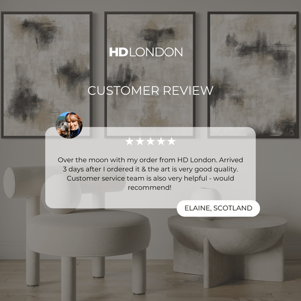 Client Review For Modern Minimalist Abstract Wall Art Styled With A Modern Cream Accent Chair And Stone Round Side Table. Perfect For A Minimalist Living Room.