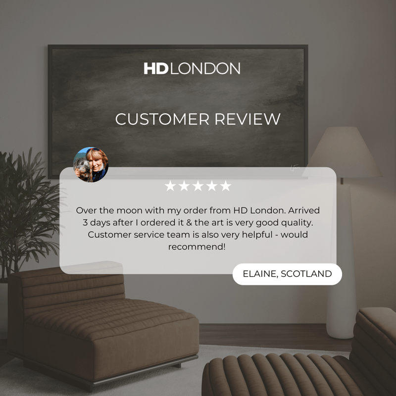 Client Review For Modern Neutral Abstract Wall Art Styled With Brown Tufted Lounge Chairs, A Tall White Floor Lamp, And A Soft Neutral Rug. Perfect For A Contemporary Living Room.