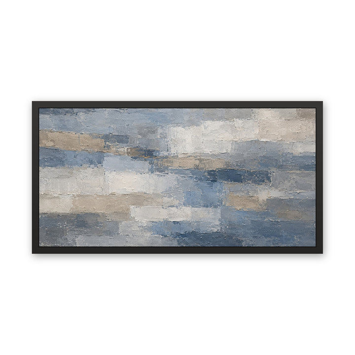 Denim Quarry blue abstract framed canvas, black frame, front view