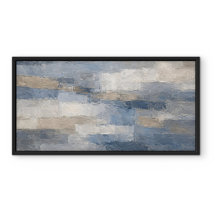 Denim Quarry blue grey panoramic abstract framed canvas front view