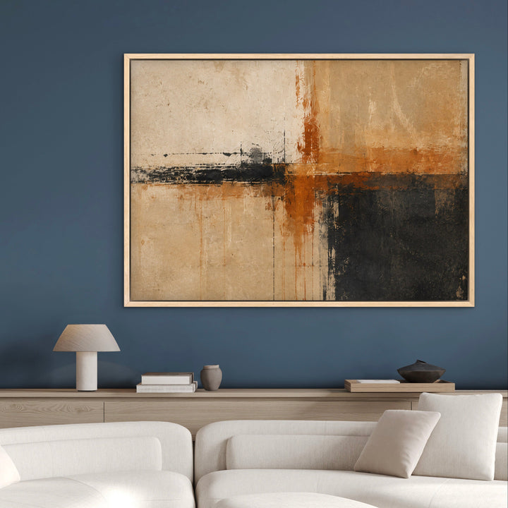 Ember Divide textured abstract canvas in a luxury interior