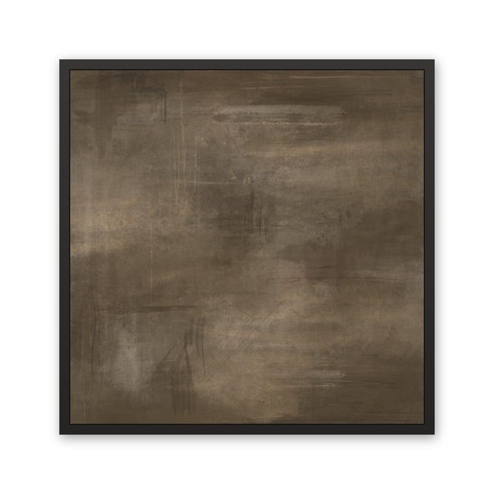 Fading Ember brown abstract framed canvas, black frame, front view