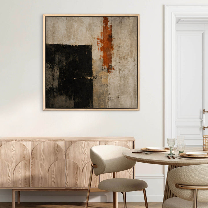 Foundry Veil framed canvas in a light contemporary dining room