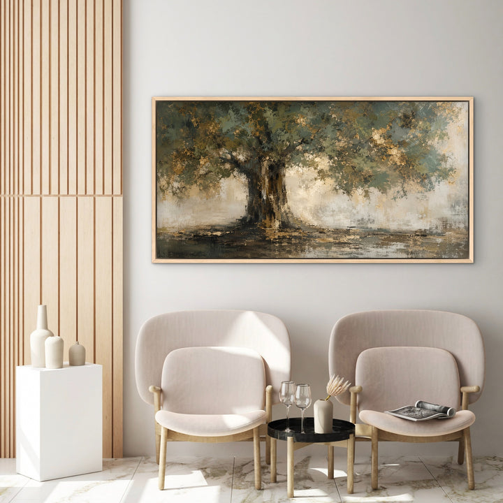 Gilded Canopy panoramic abstract art in a natural wooden frame
