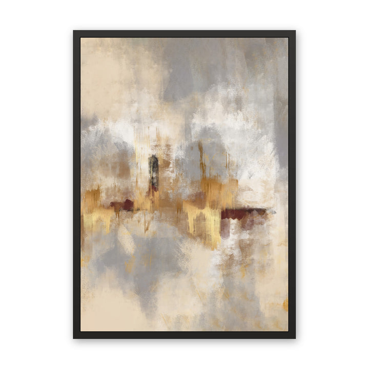 Gold Serenity abstract framed canvas, black frame, front view