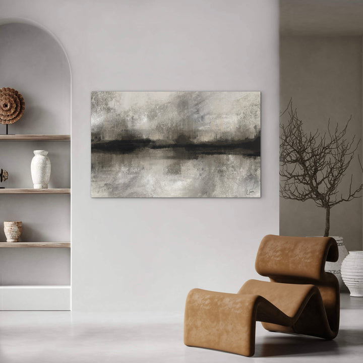 Modern Abstract Art Home decor Styled With A Sculptural Camel Lounge Chair And Minimal Ceramic Vases. Perfect For A Modern Minimalist Living Room.