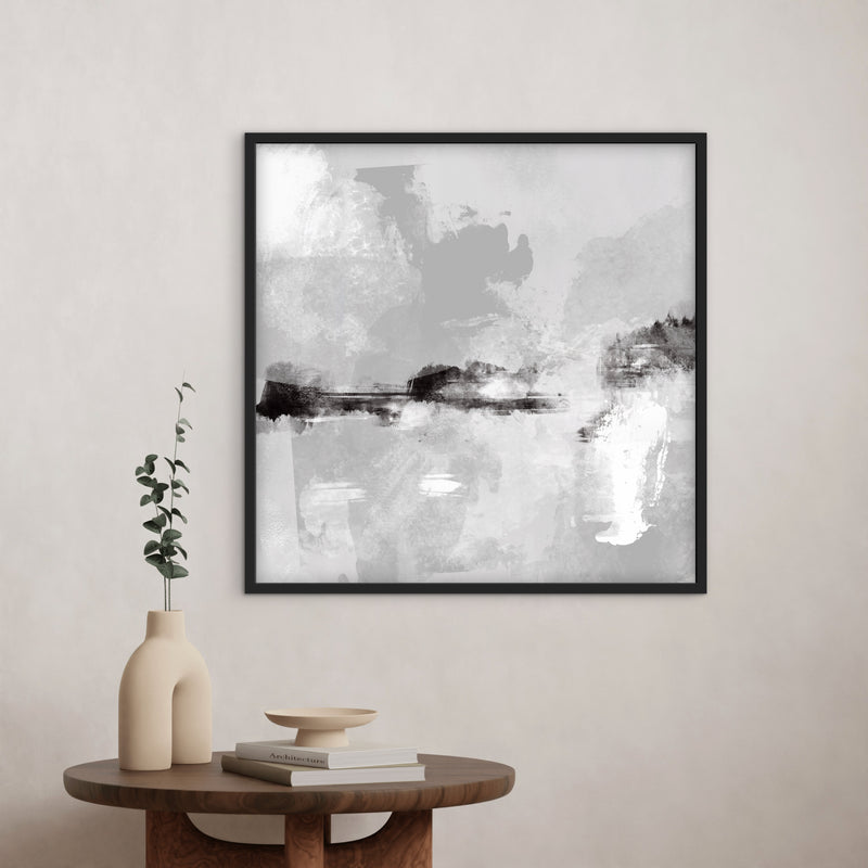 Modern Home Decor Wall Art Styled With A Round Wood Accent Table, Neutral Ceramic Vases, And Stacked Coffee Table Books. Perfect For A Calm Contemporary Living Space.