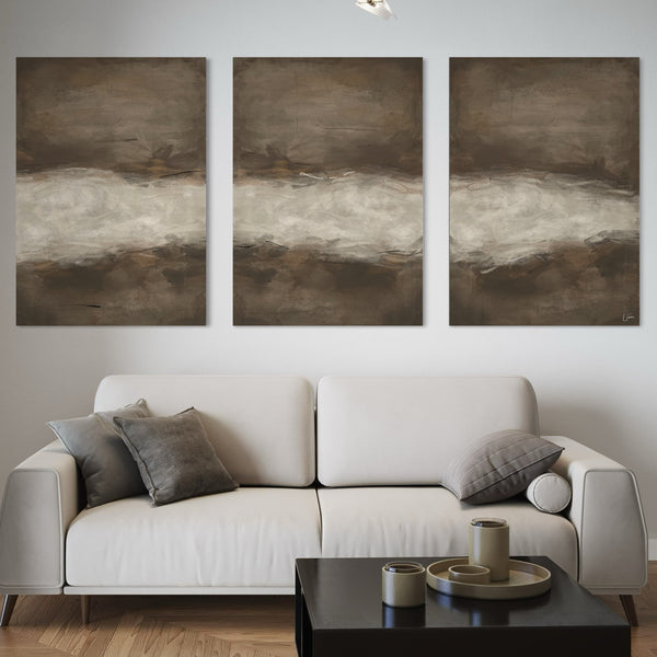 Minimalist Abstract Wall Art Decor Styled With A Cream Sofa, Neutral Throw Pillows, And A Minimal Black Coffee Table. Perfect For A Contemporary Living Room.