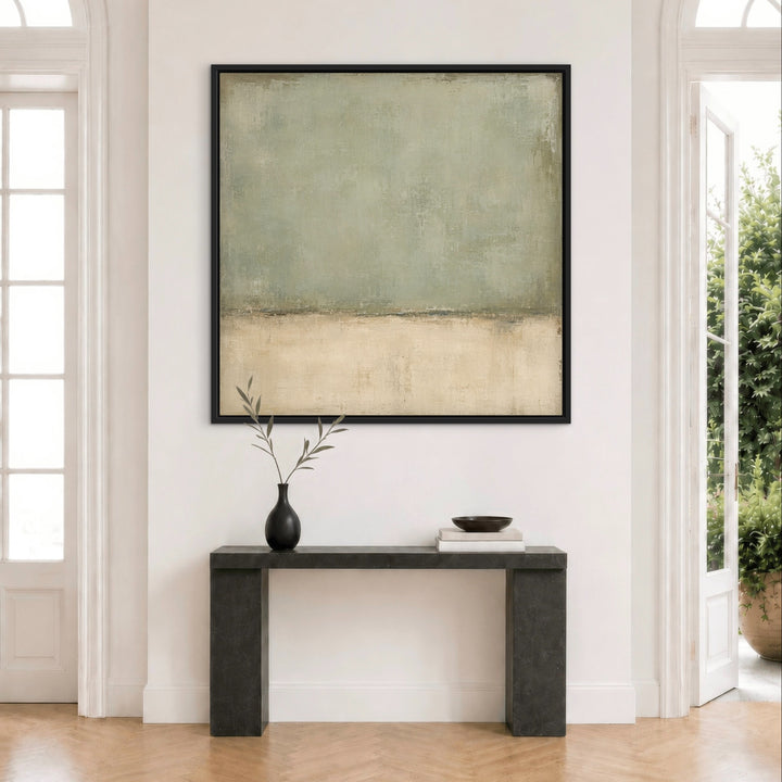 Large Lichen Field square wall art above a luxury console table