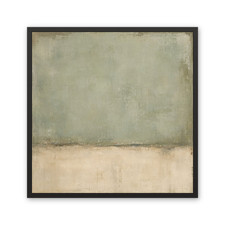 Lichen Field sage abstract framed canvas, black frame, front view