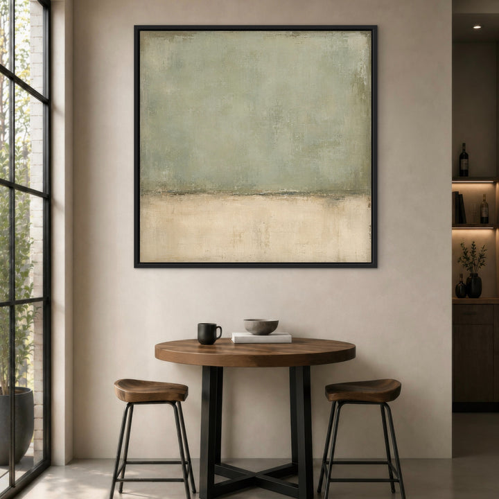Lichen Field sage wall art in a refined modern dining space