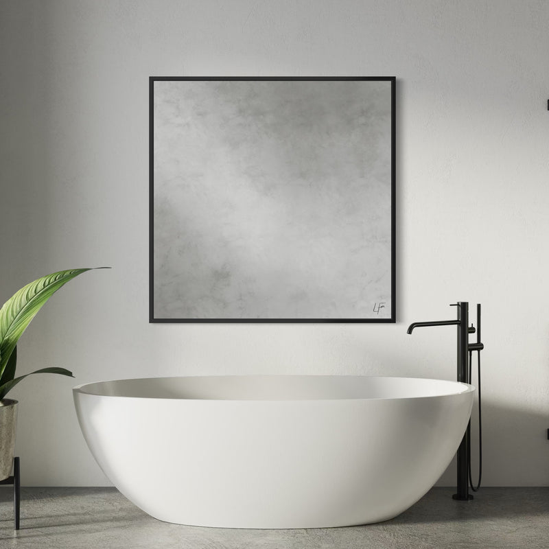 Modern Home Decor Wall Art Styled With A Freestanding White Tub, Matte Black Faucet, And A Lush Green Plant. Perfect For A Calm Spa-Inspired Bathroom.