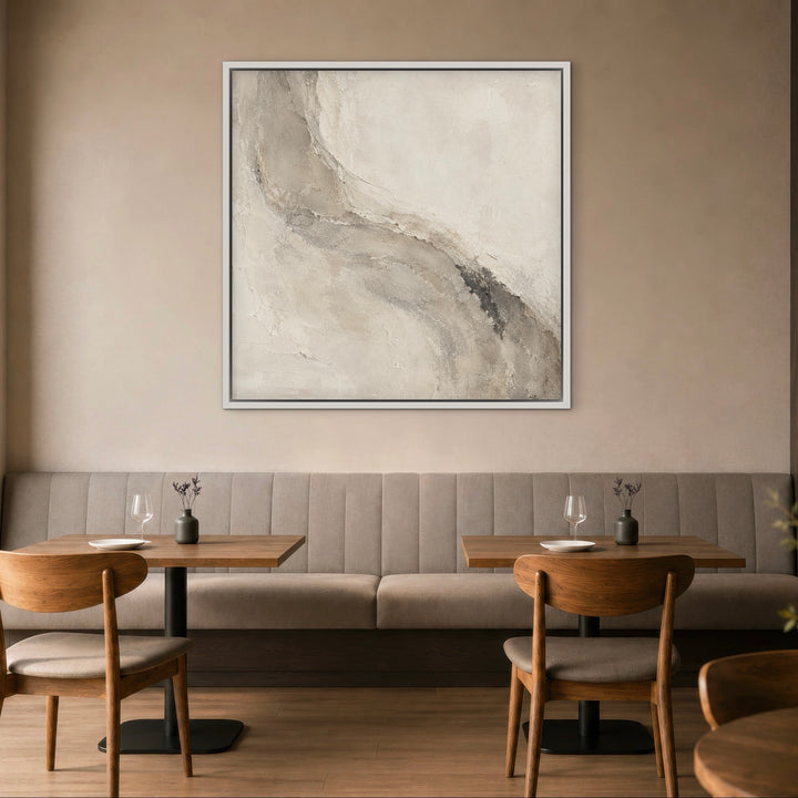Limestone Current neutral abstract framed canvas styled room view