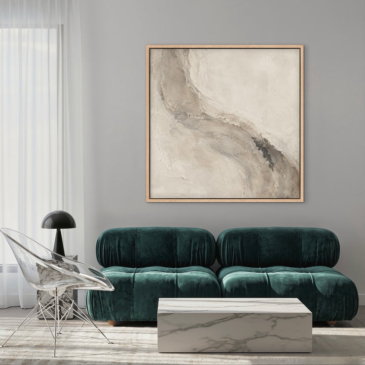 Limestone Current neutral abstract framed canvas styled room view