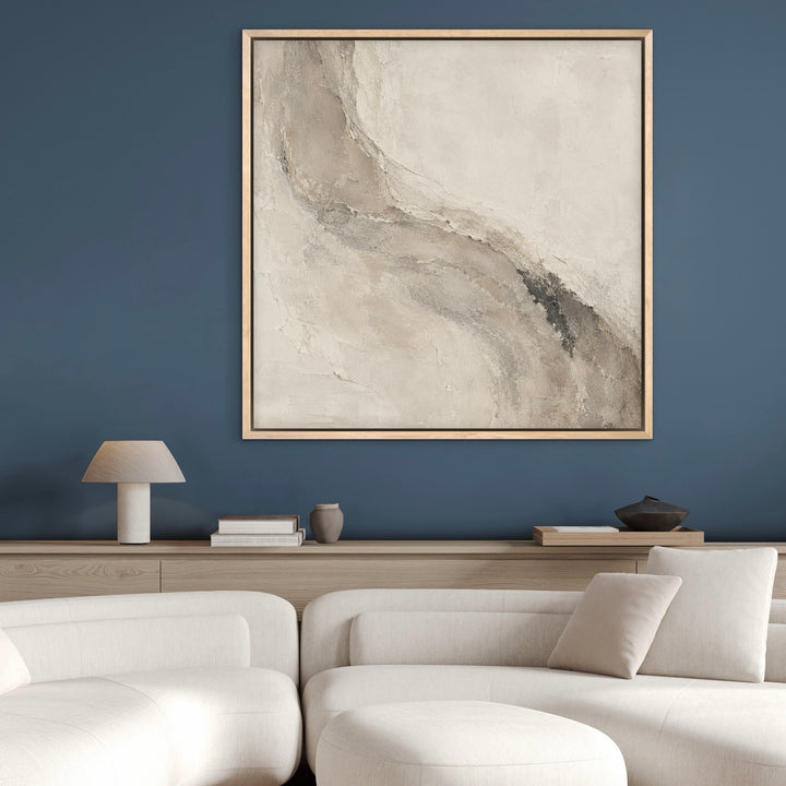 Limestone Current neutral abstract framed canvas styled room view