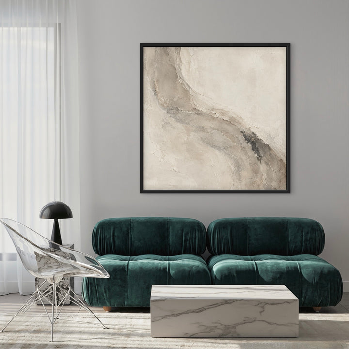 Limestone Current neutral abstract framed canvas styled room view