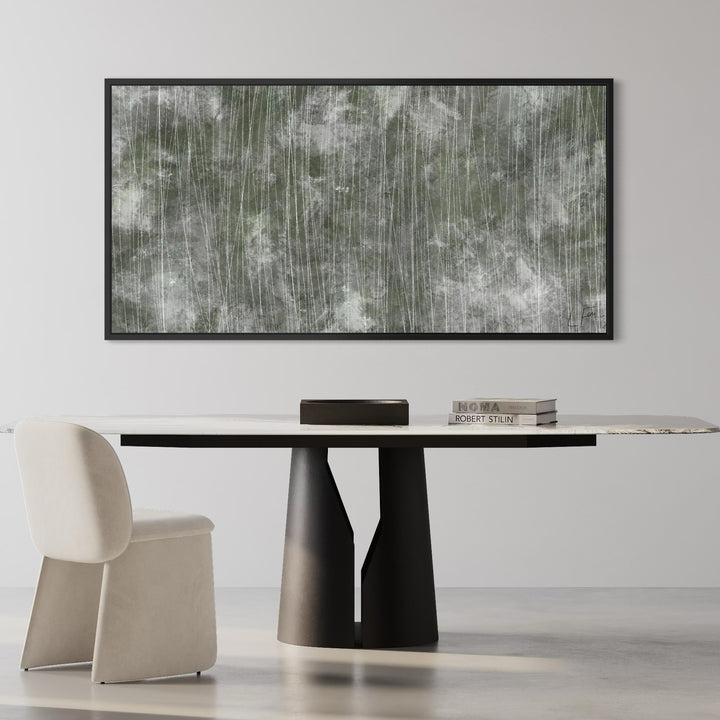 Minimalist Framed Canvas Wall Art Style Styled With A Marble Dining Table, Cream Upholstered Chair, And Contemporary Books. Perfect For A Sophisticated Dining Room.