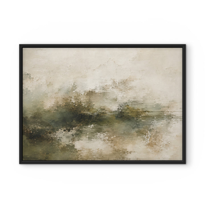 Moss Veil sage and cream textured landscape framed canvas front view