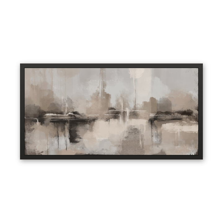 Mountain Dusk abstract framed canvas, black frame, front view
