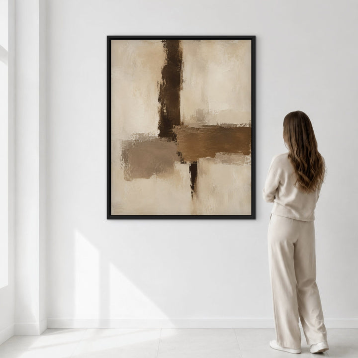Parchment Cut abstract framed canvas scale view, black frame