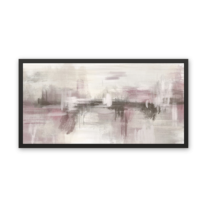 Pink Dusk abstract framed canvas, black frame, front view