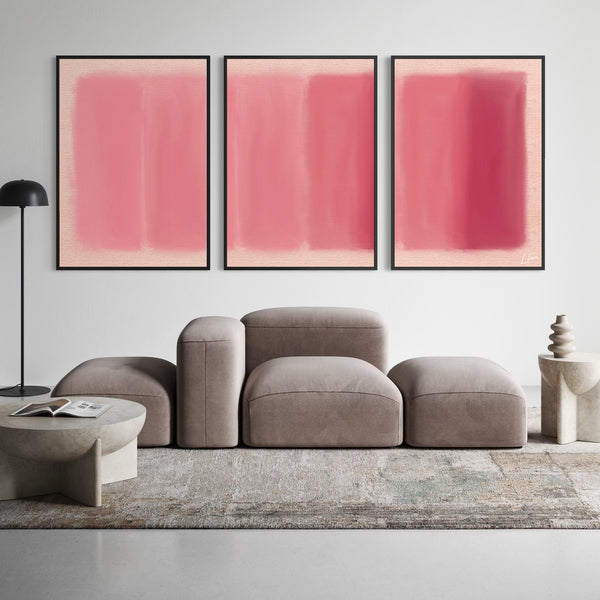 Modern Contemporary Style Wall Art Styled With A Soft Taupe Modular Sofa, Sculptural Stone Coffee Table, Black Floor Lamp, And Neutral Textured Rug. Perfect For A Bold Modern Living Room.