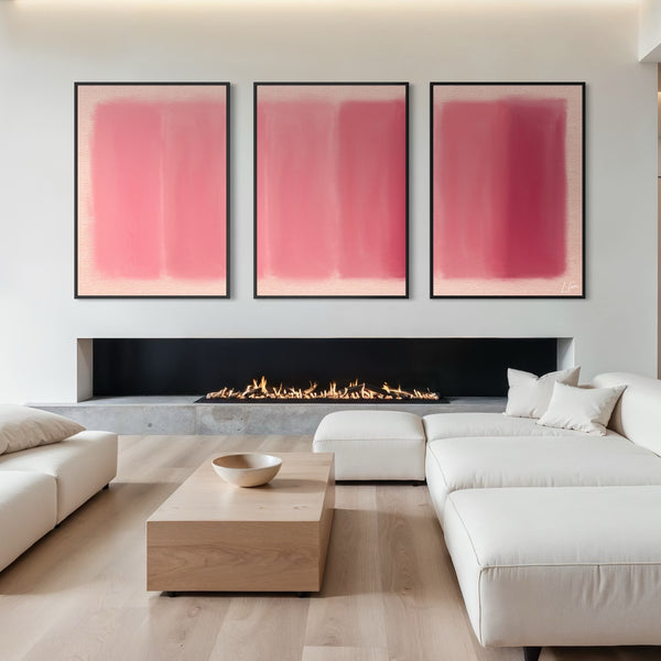 Modern Contemporary Style Wall Art Styled With A White Sectional Sofa, Light Wood Coffee Table, And A Sleek Linear Fireplace. Perfect For A Bright Modern Living Room.