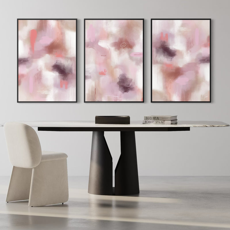 Modern Luxe Minimal Style Wall Art Styled With A Marble Top Table, Black Geometric Base, And A Soft Cream Chair. Perfect For An Elegant Modern Office Or Dining Space.