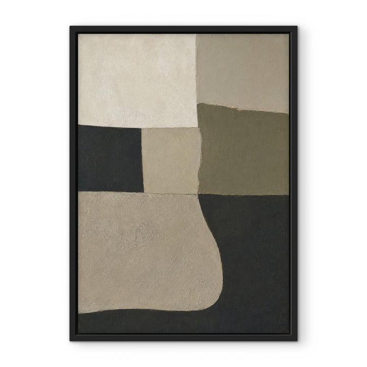 Quiet Geometry neutral sage and charcoal portrait framed canvas front view