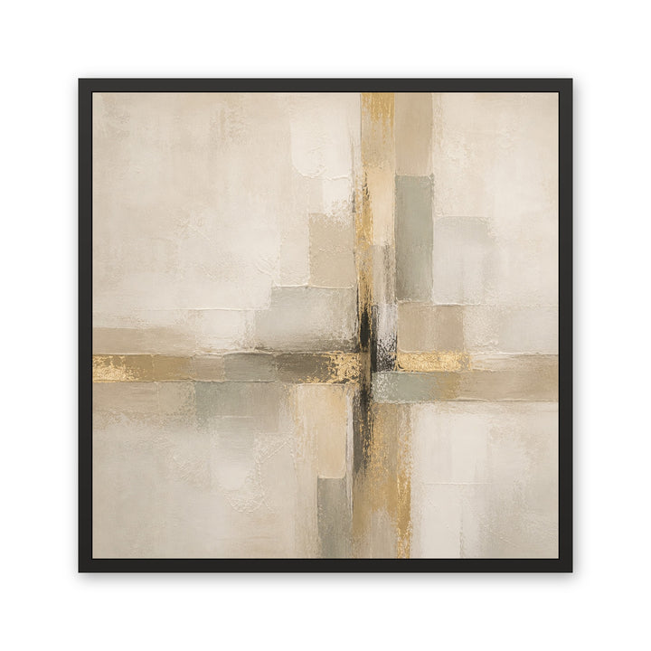 Quiet Gold abstract framed canvas, black frame, front view